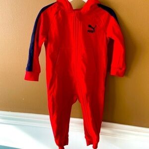 Puma 12 Month Red Hooded Full Zip Jumpsuit One Piece Footless